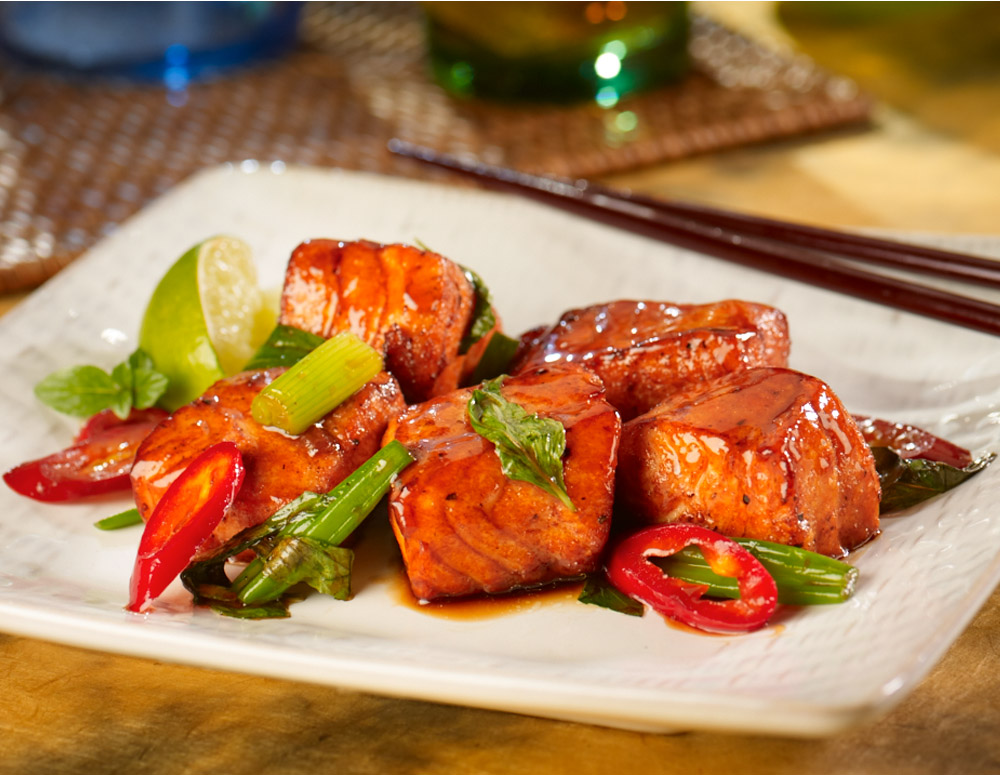 Lucky PanGlazed Salmon with Oyster Flavored Sauce and