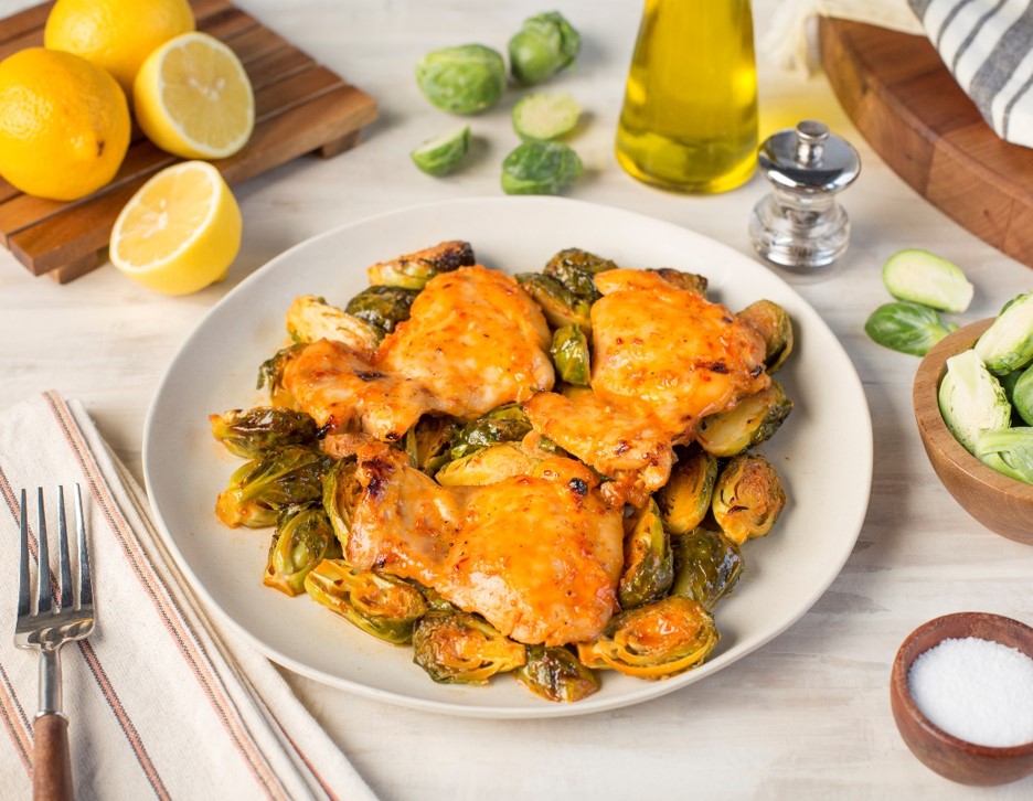 Sweet and Spicy Baked Chicken Thighs with Brussels Sprouts USA